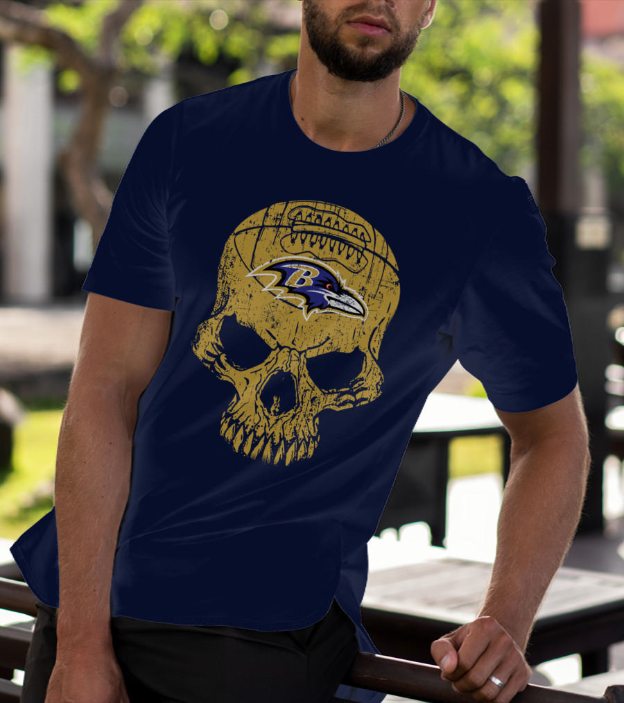 Baltimore Ravens Skull Football T-Shirt