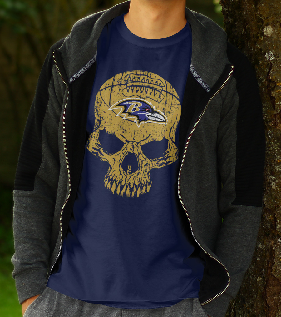Baltimore Ravens Skull Football T-Shirt