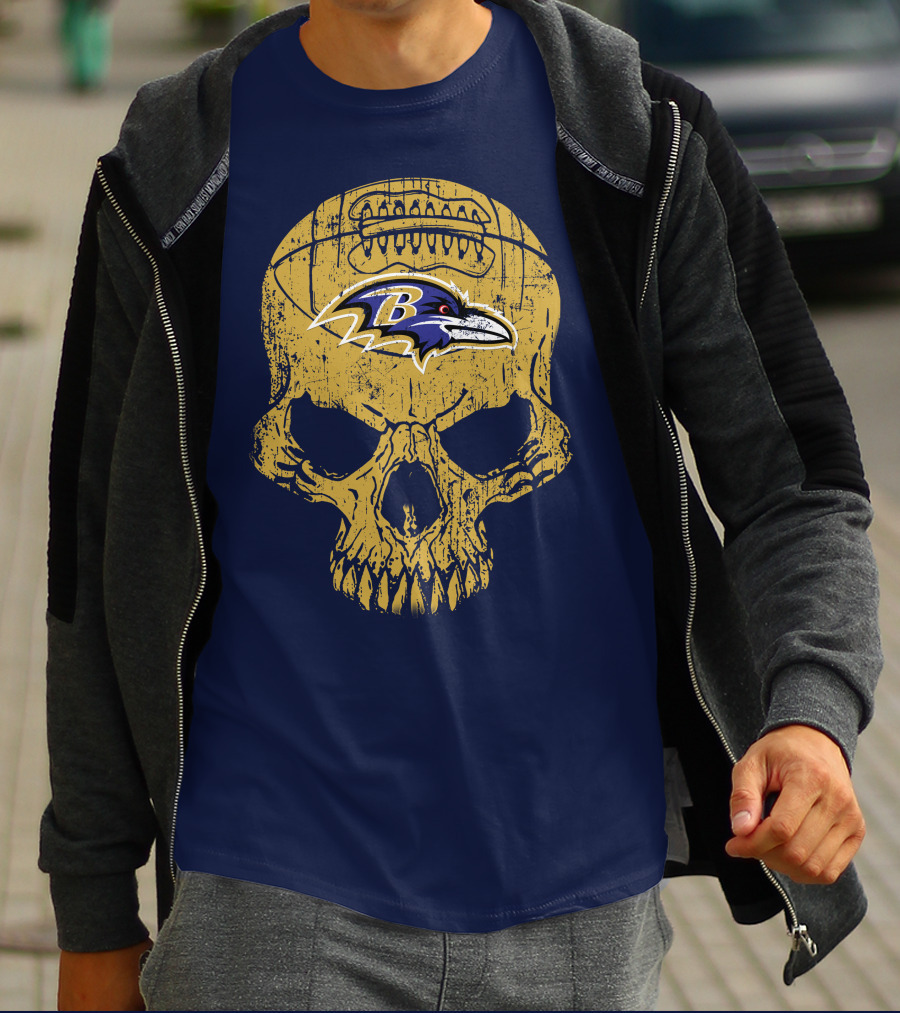 Baltimore Ravens Skull Football T-Shirt