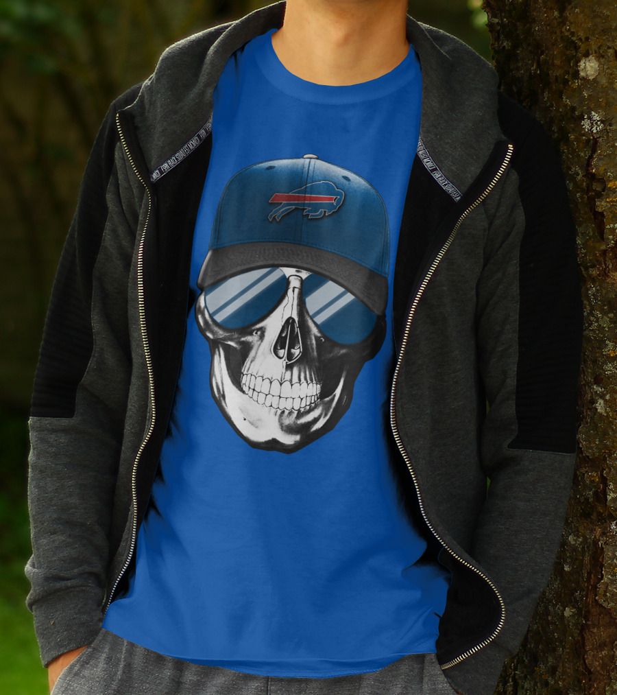 Skull Buffalo Bills Cap Mirror Sunglasses T-Shirt