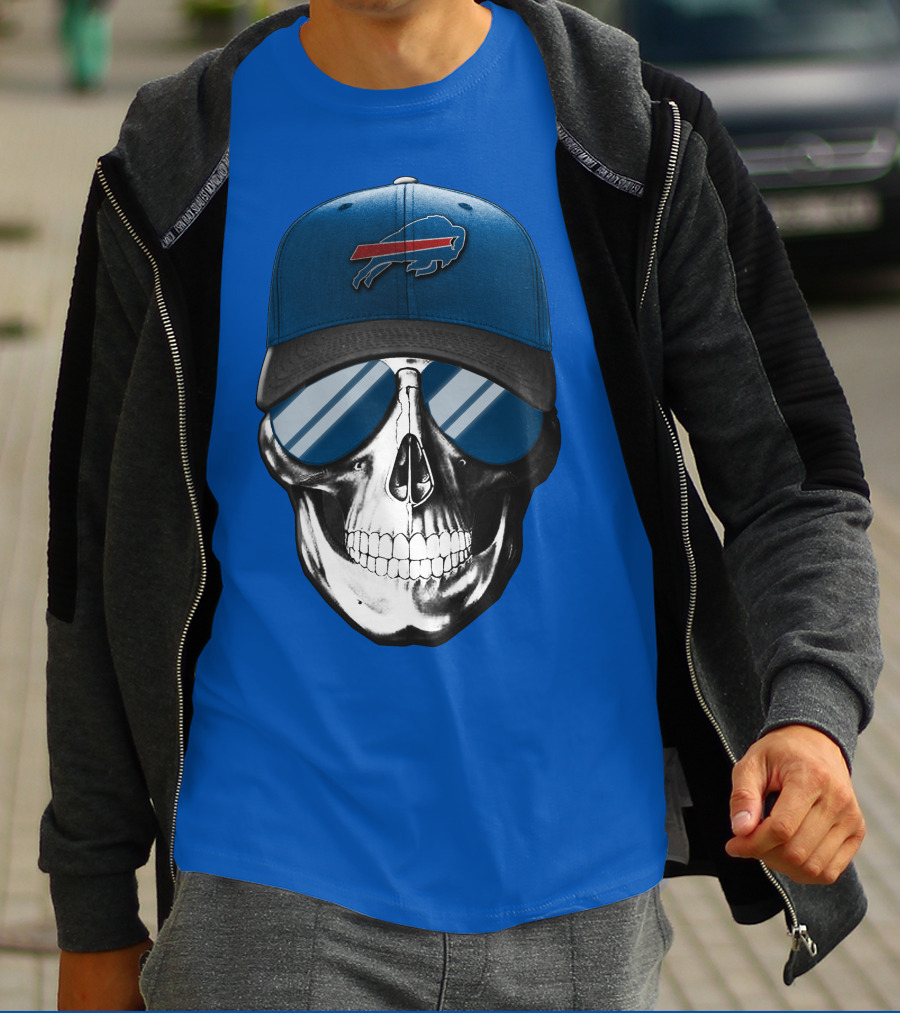 Skull Buffalo Bills Cap Mirror Sunglasses T-Shirt