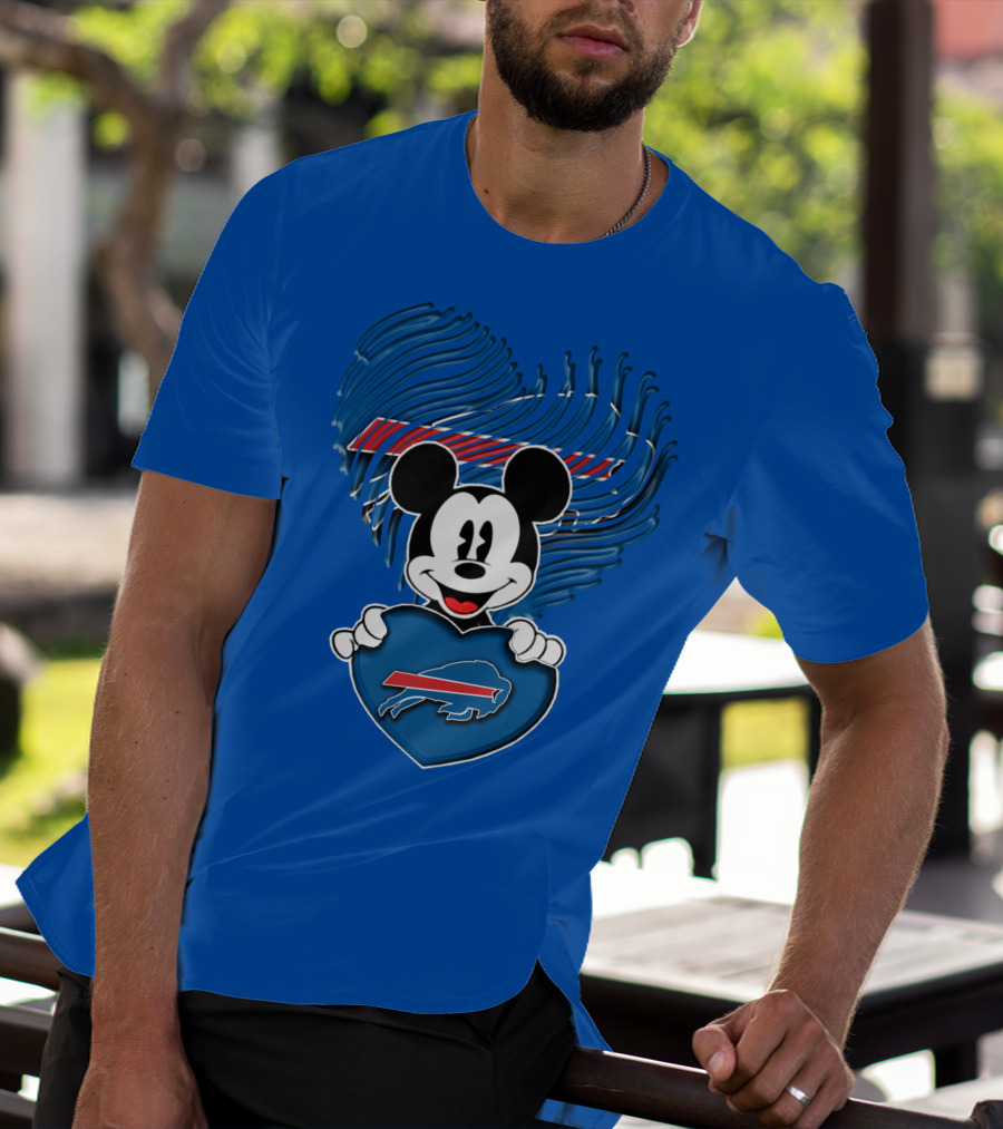 Mick Mouse With Buffalo Bills Heart Logo Fan T-Shirt