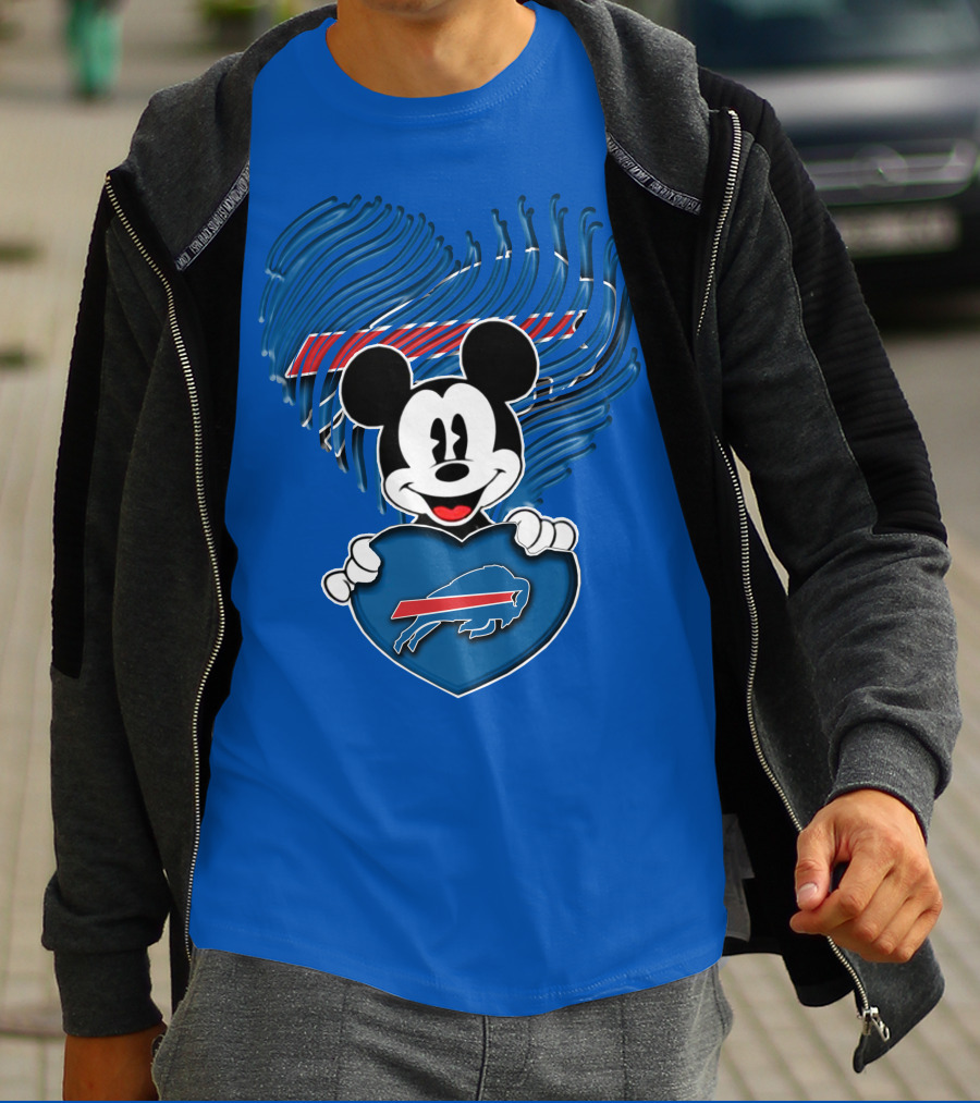 Mick Mouse With Buffalo Bills Heart Logo Fan T-Shirt