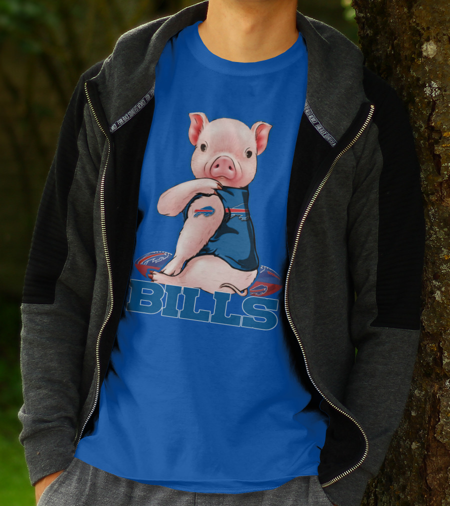 Pig Wearing Buffalo Bills Shirt On Football T-Shirt
