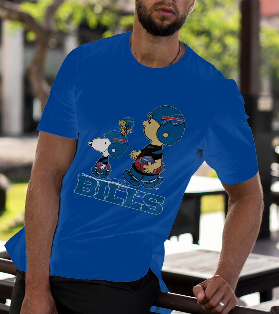 Snpfootball Buffalo Bills Snoopy Woodstock Peanuts Characters With Helmets Football T-Shirt