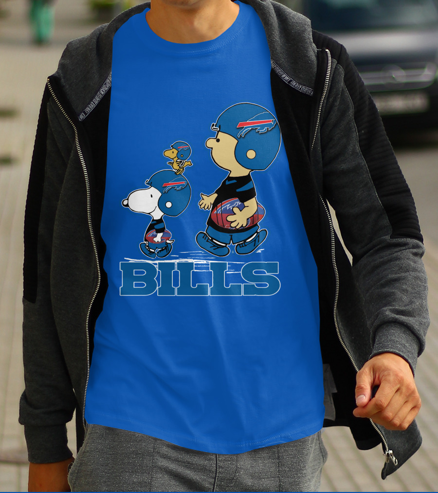 Snpfootball Buffalo Bills Snoopy Woodstock Peanuts Characters With Helmets Football T-Shirt