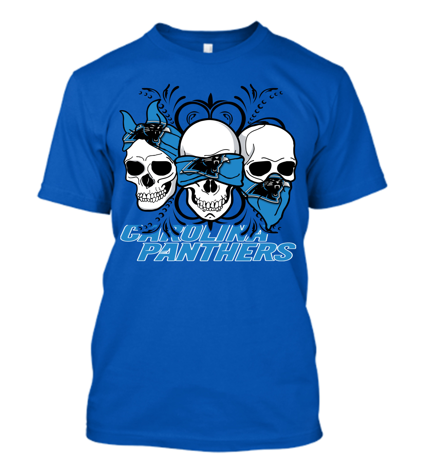 3 Skull CAROLINA PANTHERS Blindfolded Bandana T-Shirt