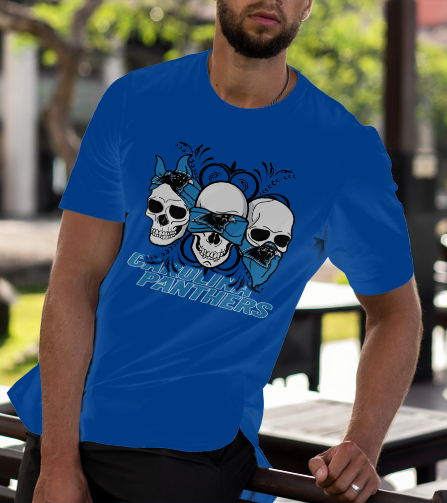 3 Skull CAROLINA PANTHERS Blindfolded Bandana T-Shirt