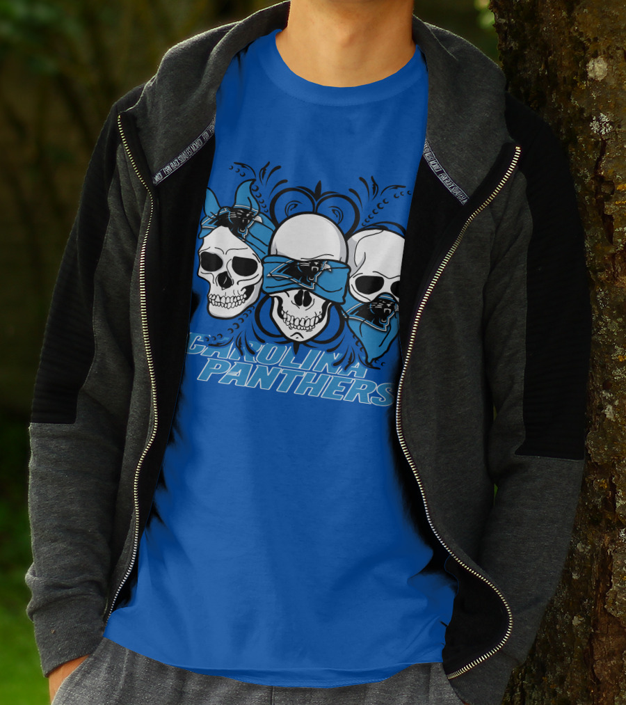 3 Skull CAROLINA PANTHERS Blindfolded Bandana T-Shirt