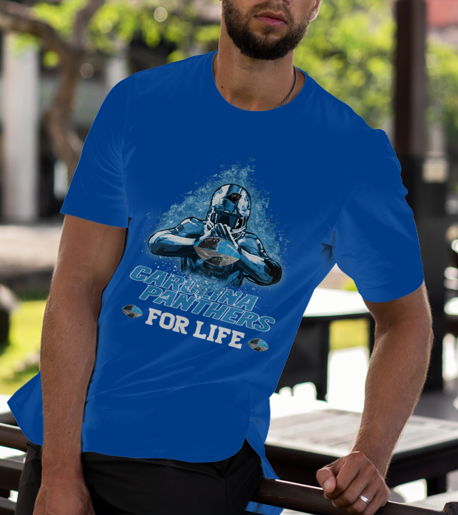 CAROLINA PANTHERS FOR LIFE Football Player Holding Helmet T-Shirt