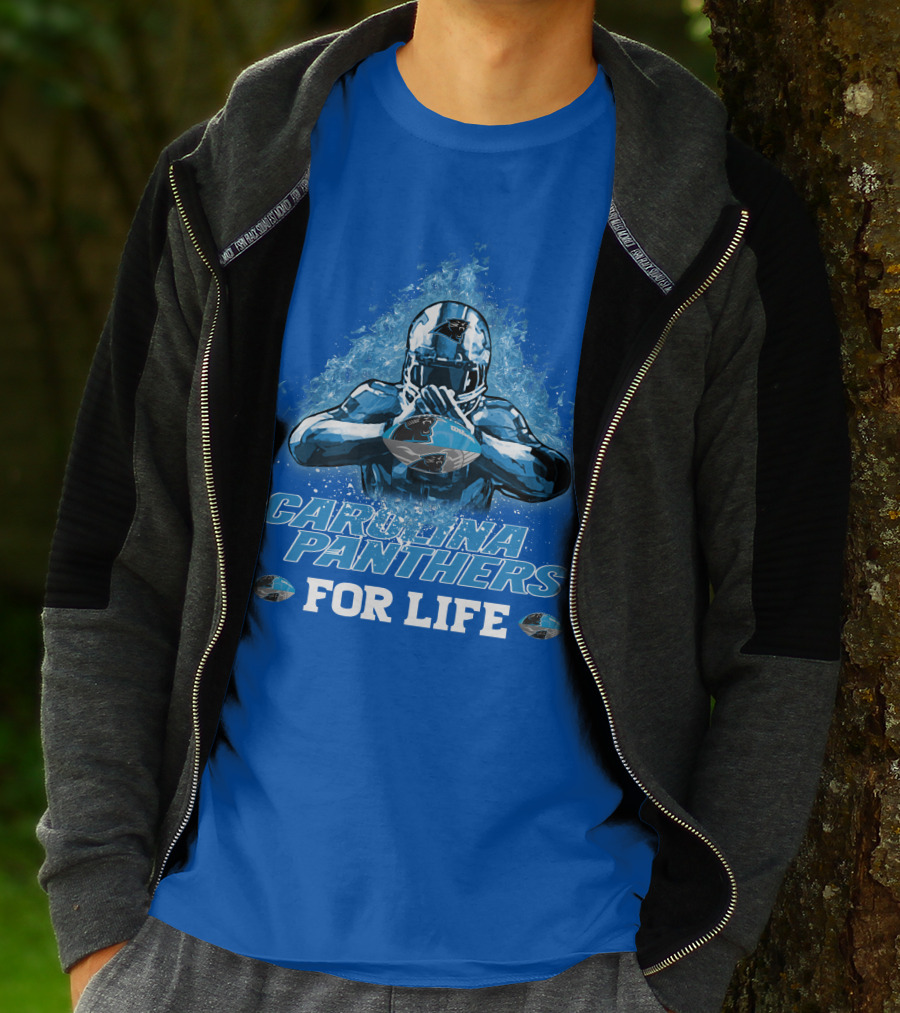 CAROLINA PANTHERS FOR LIFE Football Player Holding Helmet T-Shirt