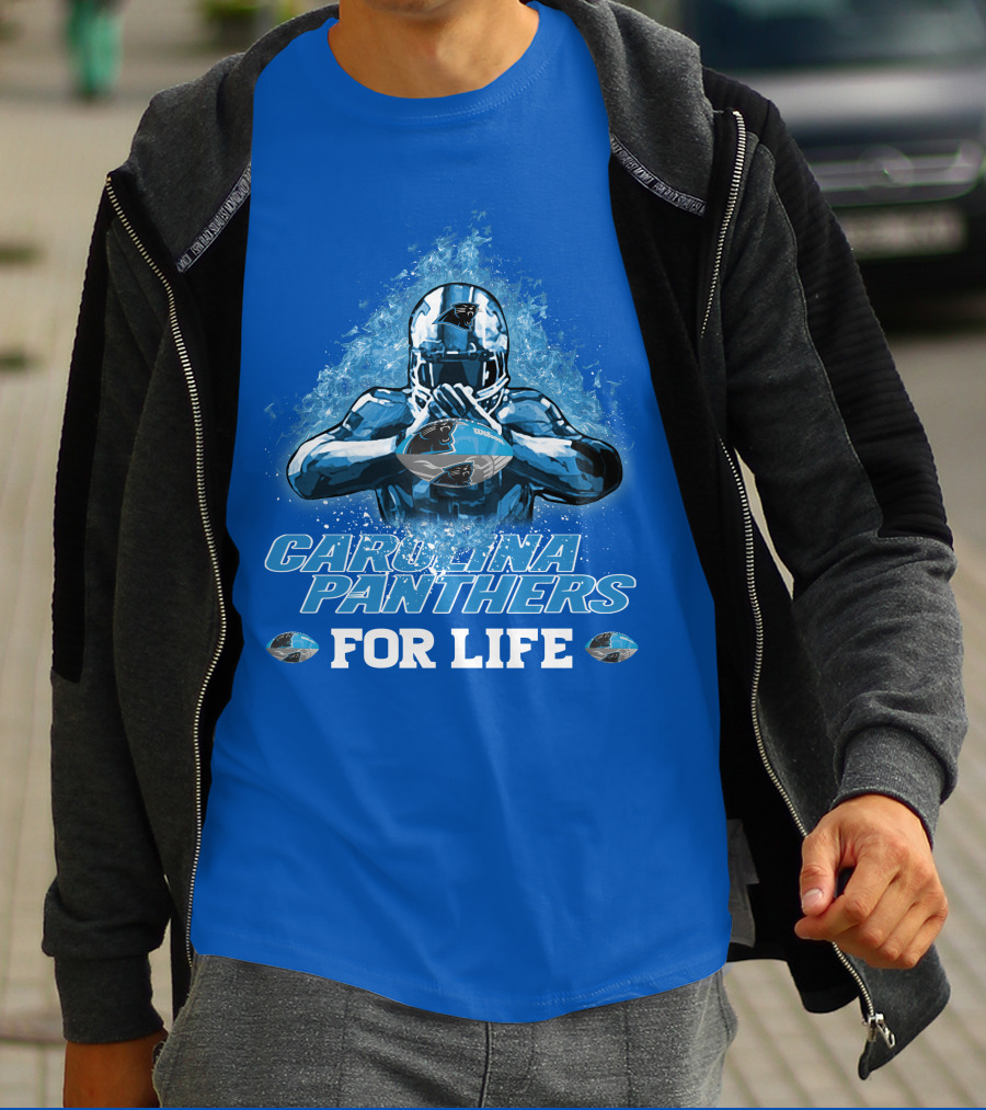 CAROLINA PANTHERS FOR LIFE Football Player Holding Helmet T-Shirt