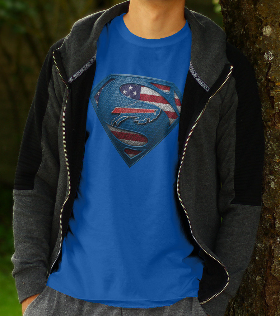 Spm Buffalo Bills Superman Shield American Flag T-Shirt