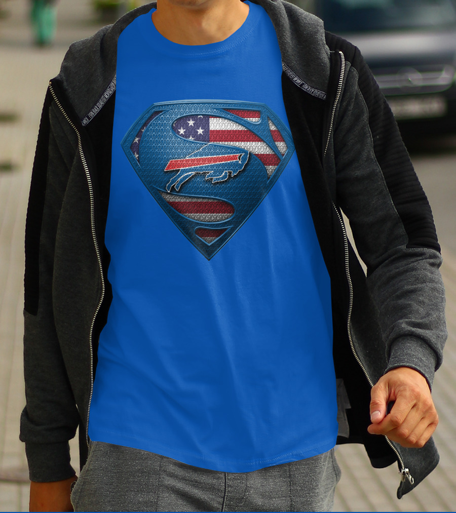 Spm Buffalo Bills Superman Shield American Flag T-Shirt