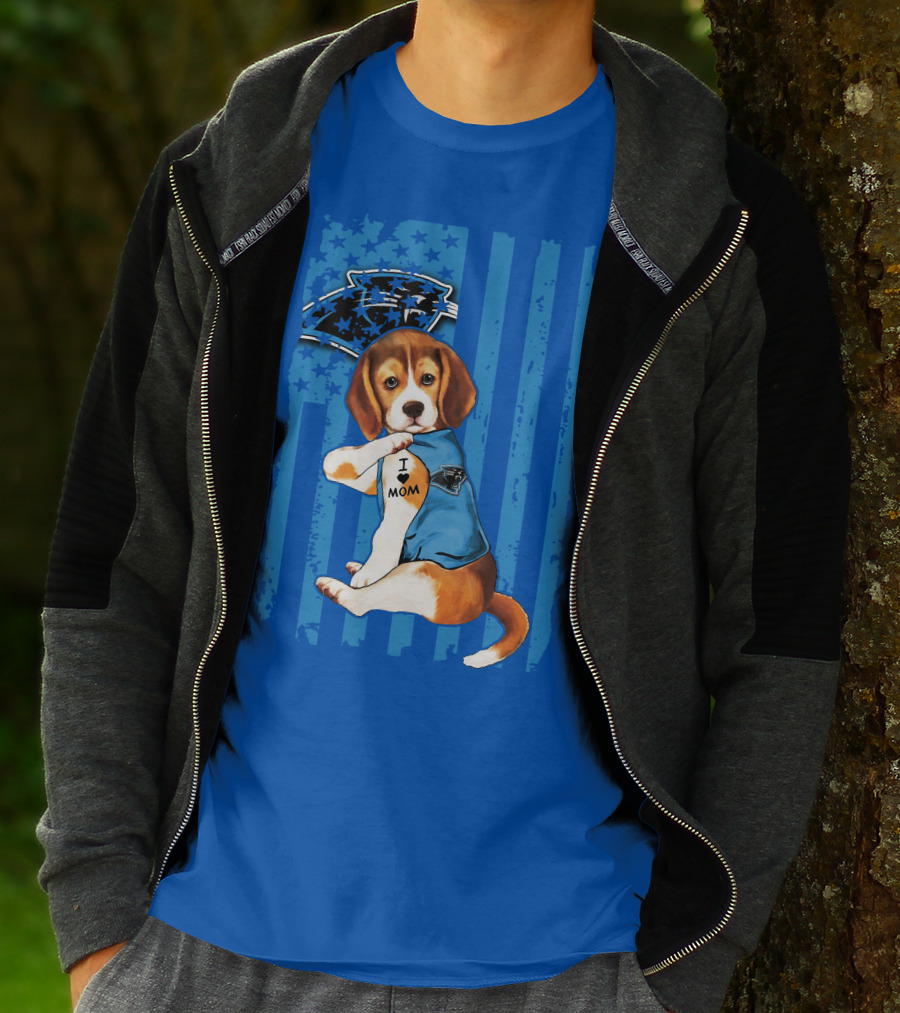 Beagle I Love Mom Carolina Panthers NFL Puppy Fan T-Shirt