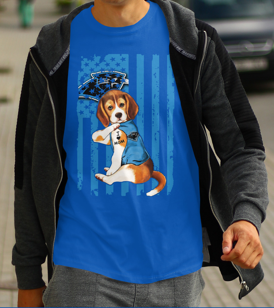 Beagle I Love Mom Carolina Panthers NFL Puppy Fan T-Shirt