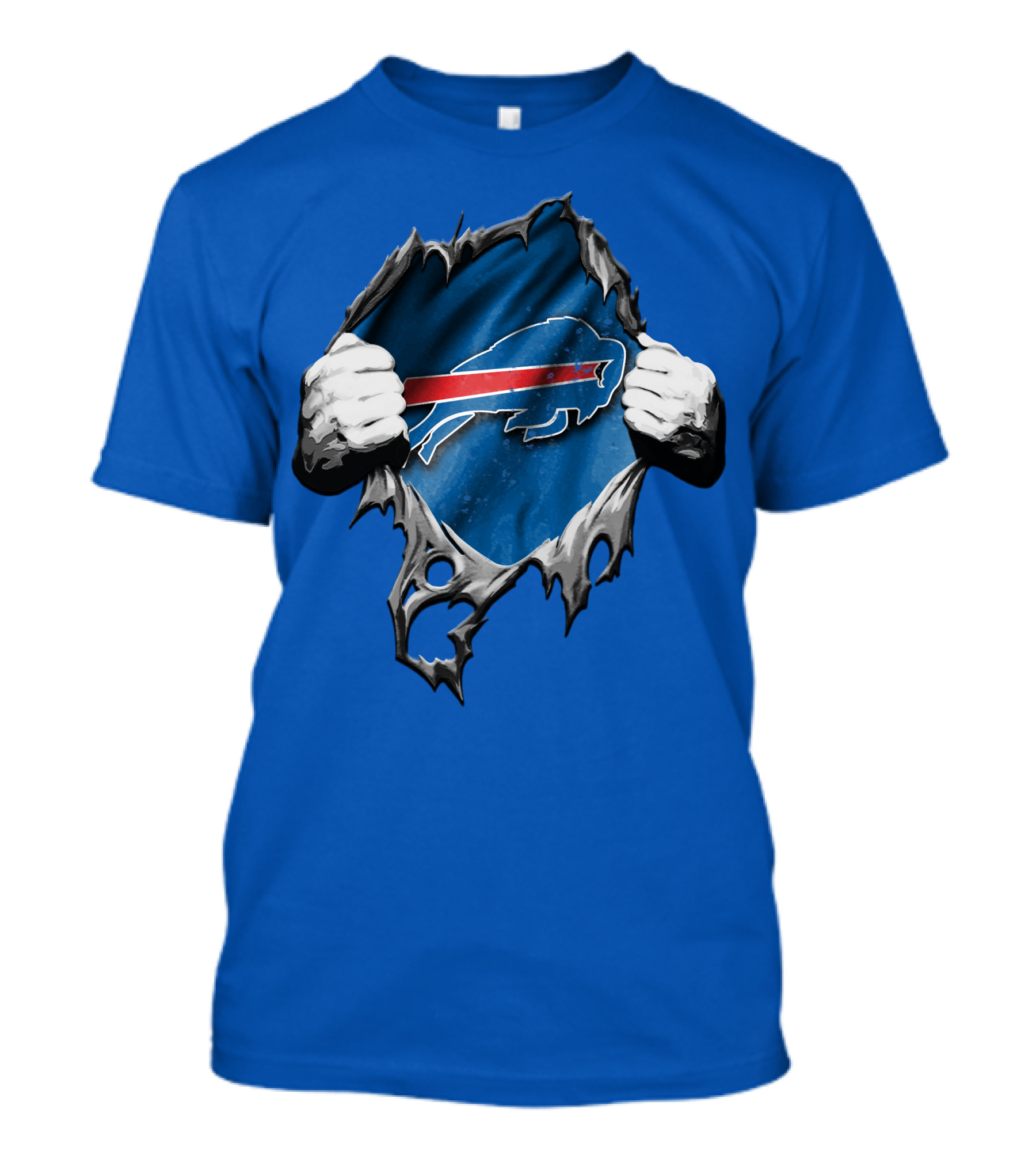 Torn Buffalo Bills Ripped Logo Hands Blue Background T-Shirt