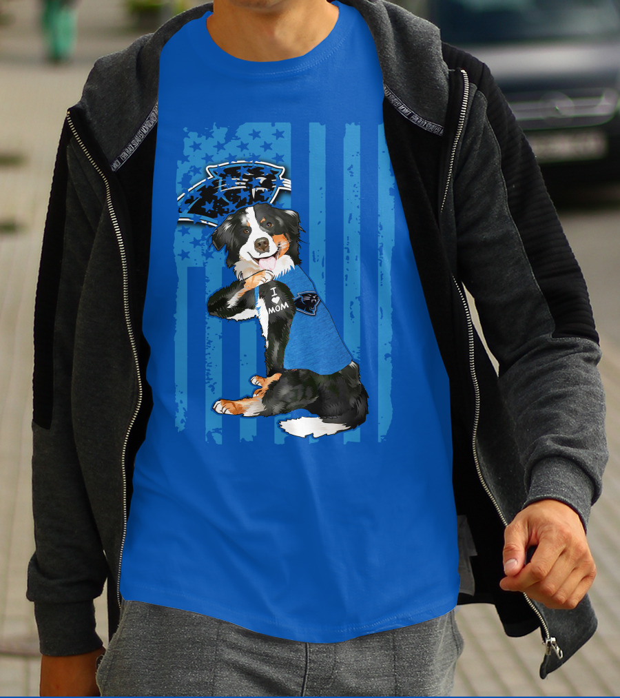 Border Collie I Love Mom Carolina Panthers T-Shirt