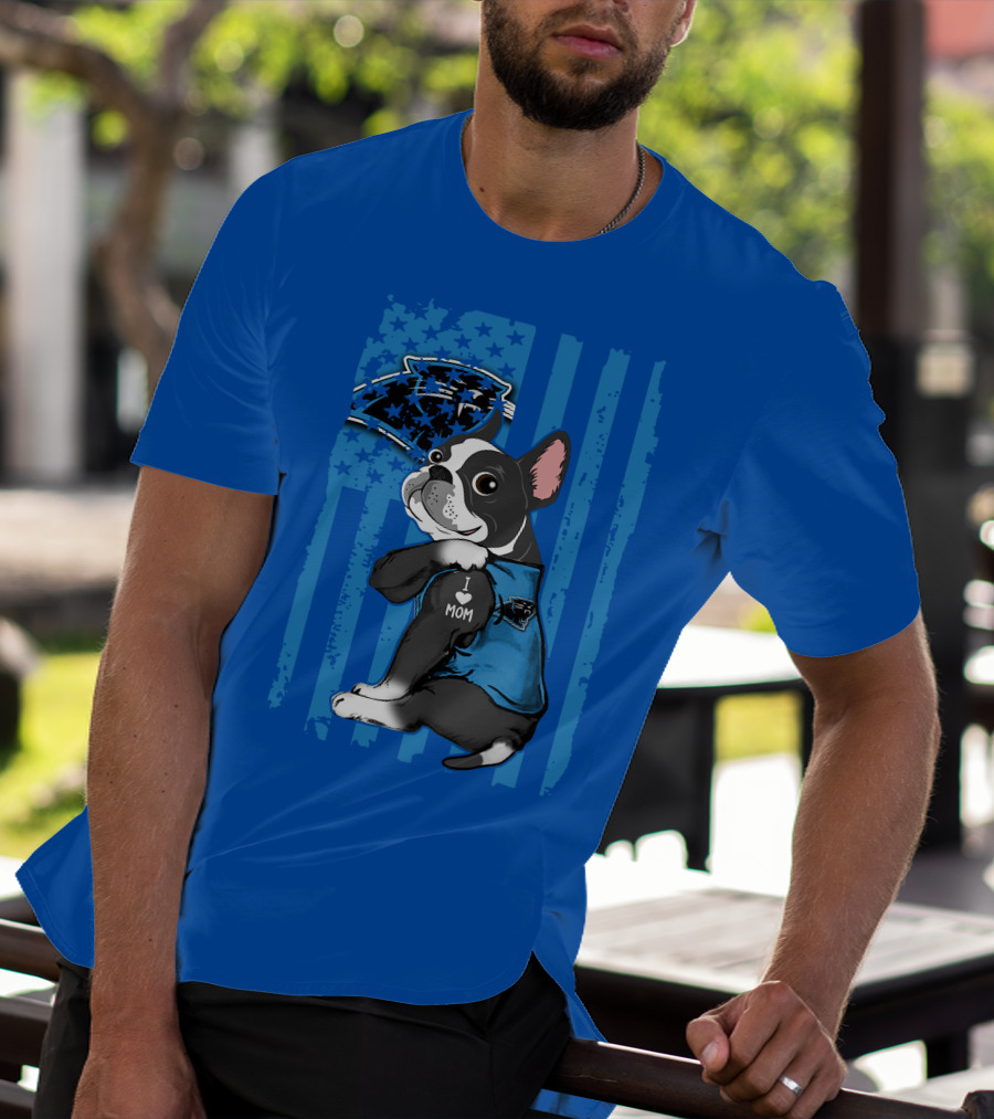 Boston Terrier I Love Mom Carolina Panthers T-Shirt