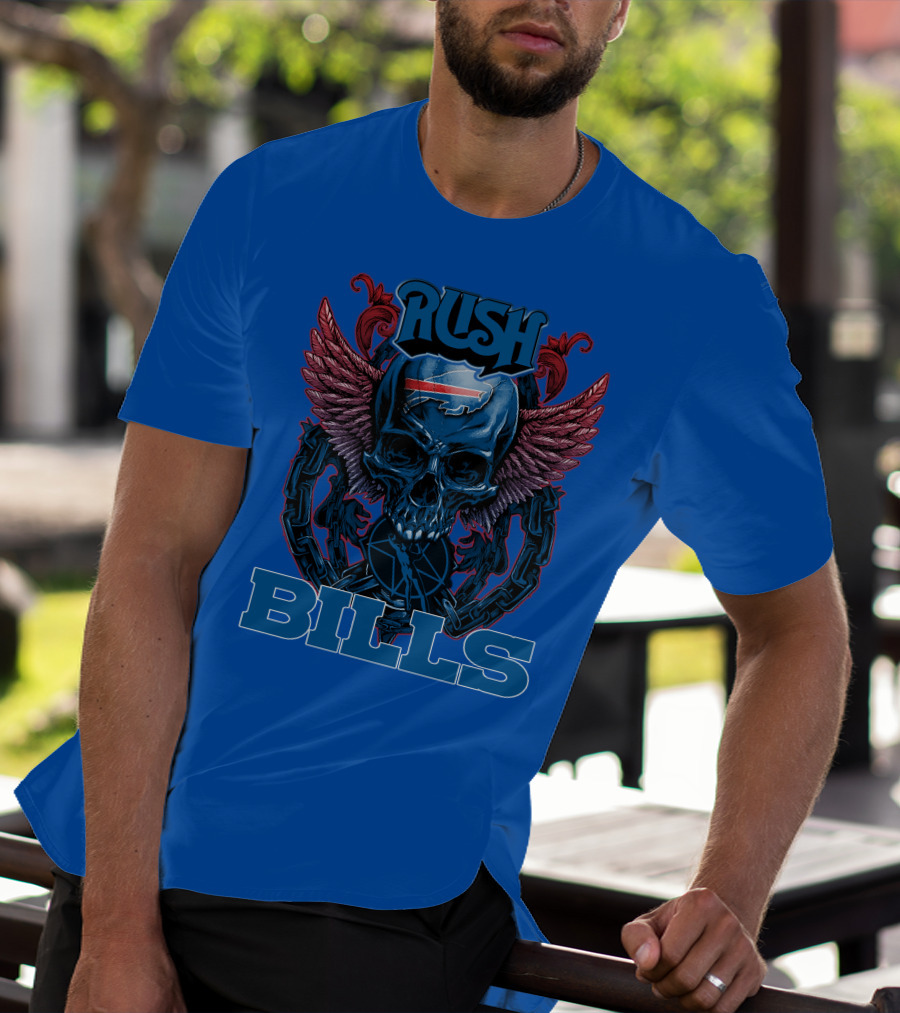 Rush Buffalo Bills Skull With Wings And Chains T-Shirt