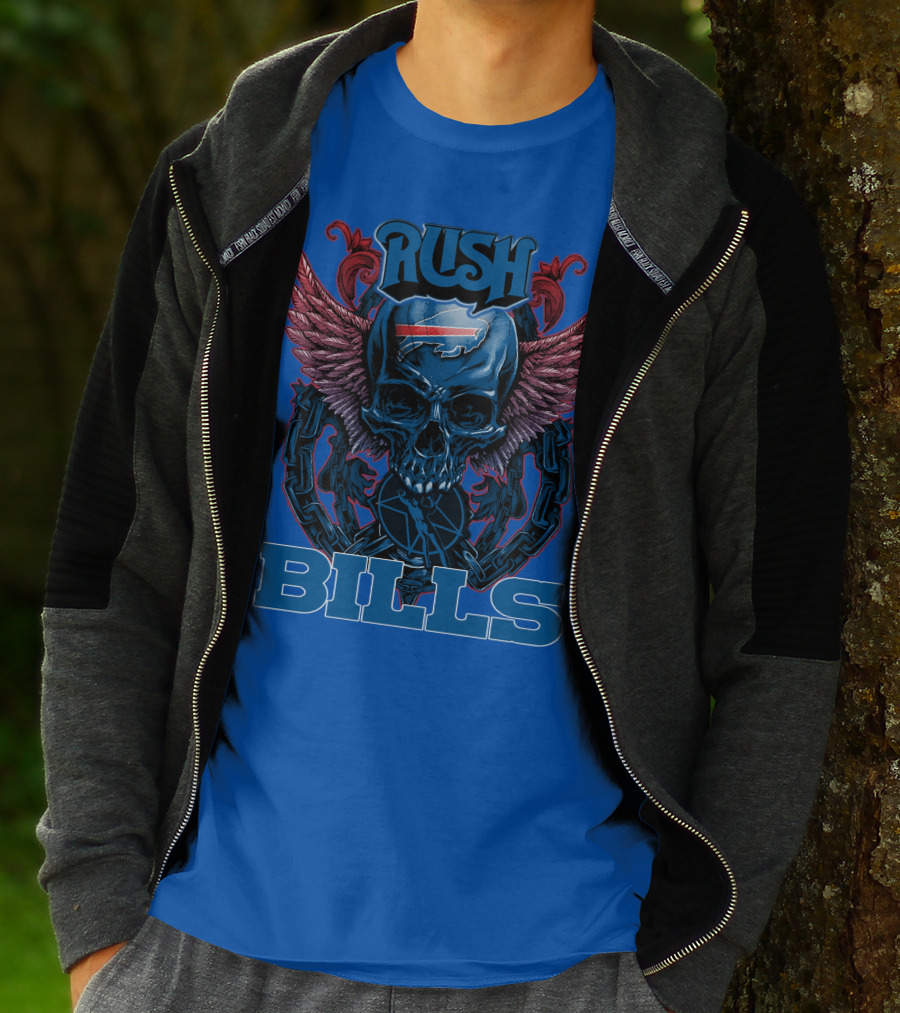 Rush Buffalo Bills Skull With Wings And Chains T-Shirt