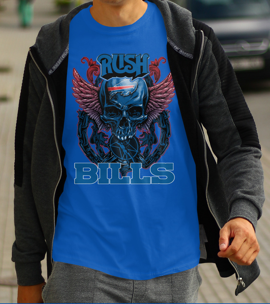 Rush Buffalo Bills Skull With Wings And Chains T-Shirt