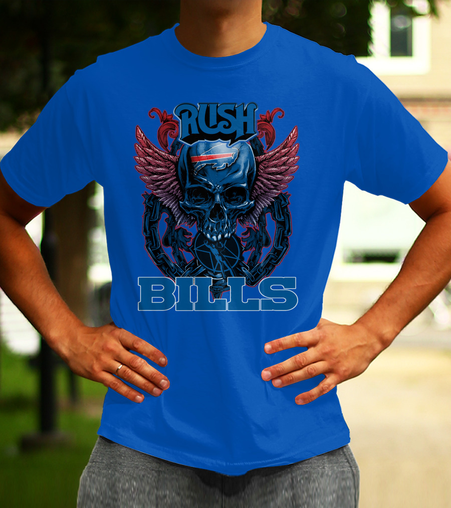 Rush Buffalo Bills Skull With Wings And Chains T-Shirt
