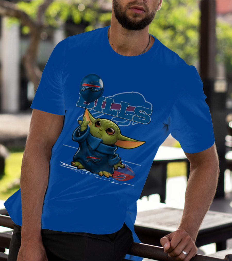 Yoda V1 Buffalo Bills Baby Alien Holding Buffalo Bills Balloon Football T-Shirt