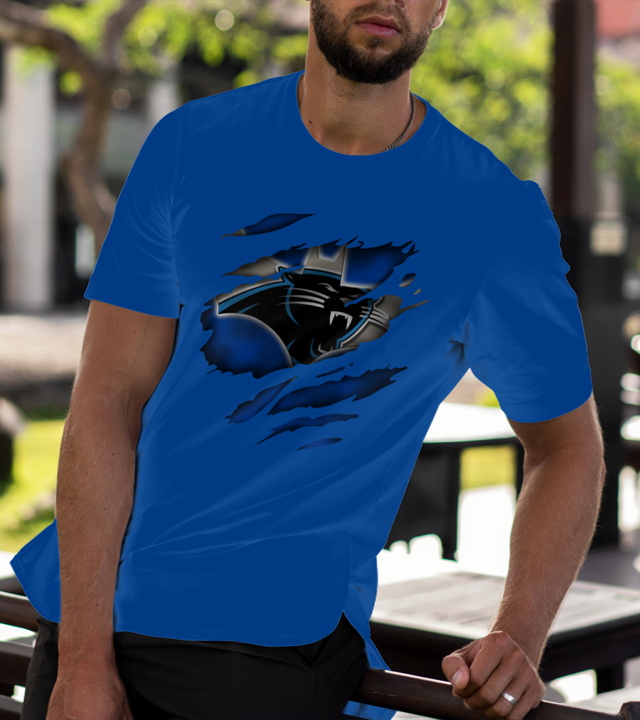 Carolina Panthers 25 Roaring Panther Claw Mark Blue T-Shirt