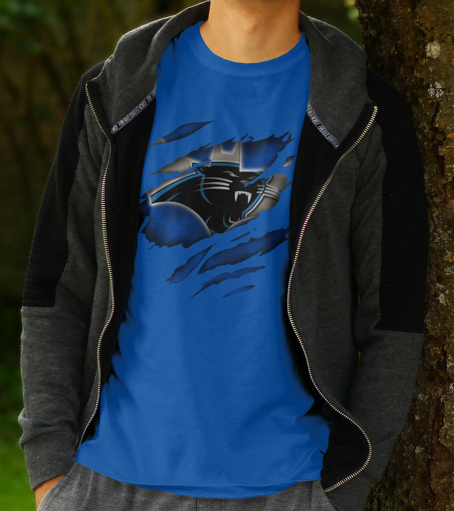 Carolina Panthers 25 Roaring Panther Claw Mark Blue T-Shirt