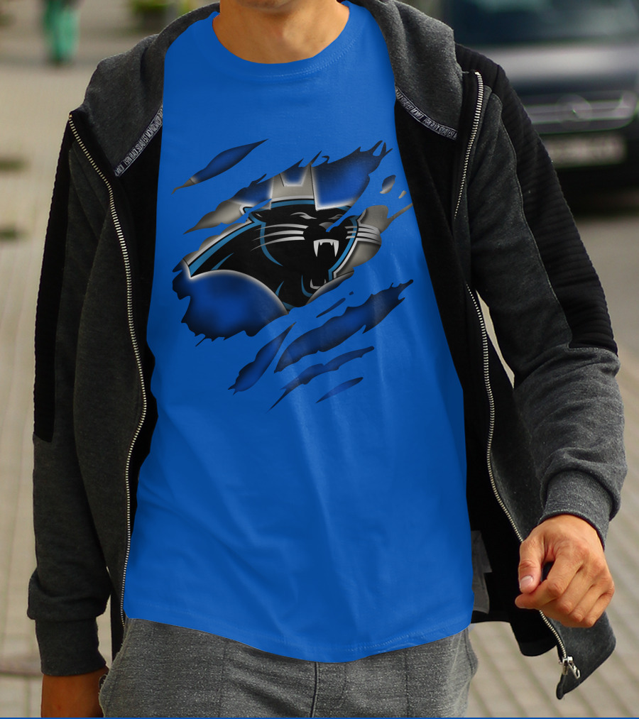 Carolina Panthers 25 Roaring Panther Claw Mark Blue T-Shirt