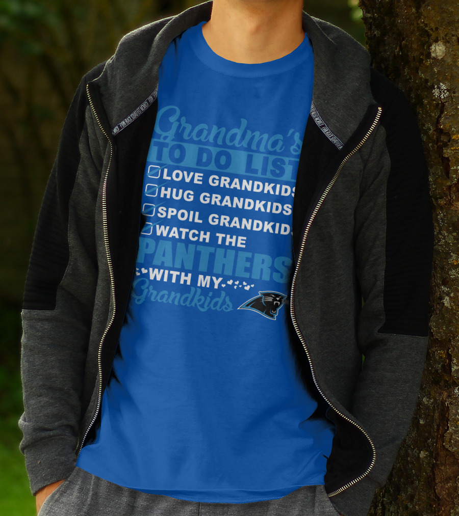 Grandma's To Do List Love Grandkids Hug Grandkids Spoil Grandkids Watch The Panthers With My Grandkids Carolina Panthers 33 T-Shirt