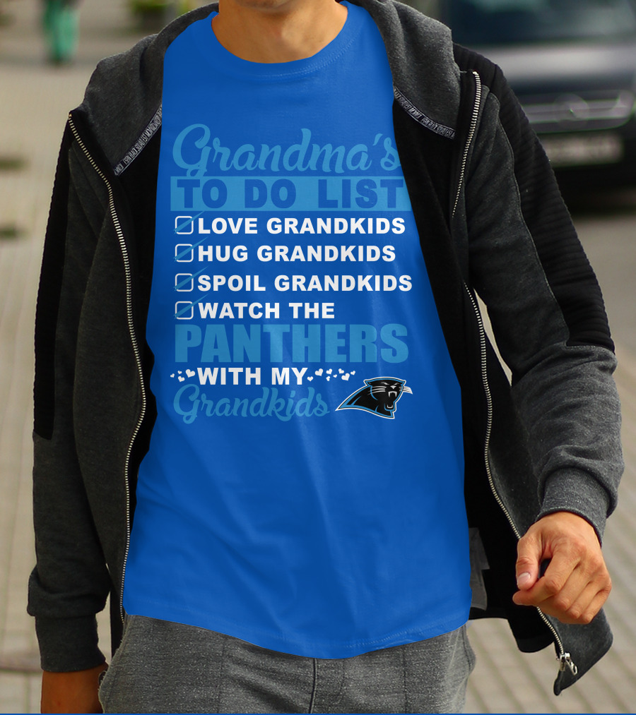 Grandma's To Do List Love Grandkids Hug Grandkids Spoil Grandkids Watch The Panthers With My Grandkids Carolina Panthers 33 T-Shirt