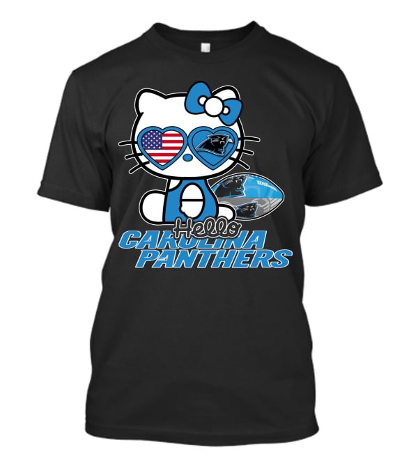 Hellokitty Carolina Panthers Football With American Flag Heart T-Shirt