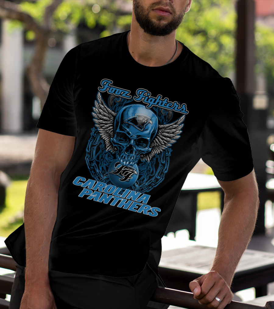 Foo Fighters Carolina Panthers Skull Winged T-Shirt
