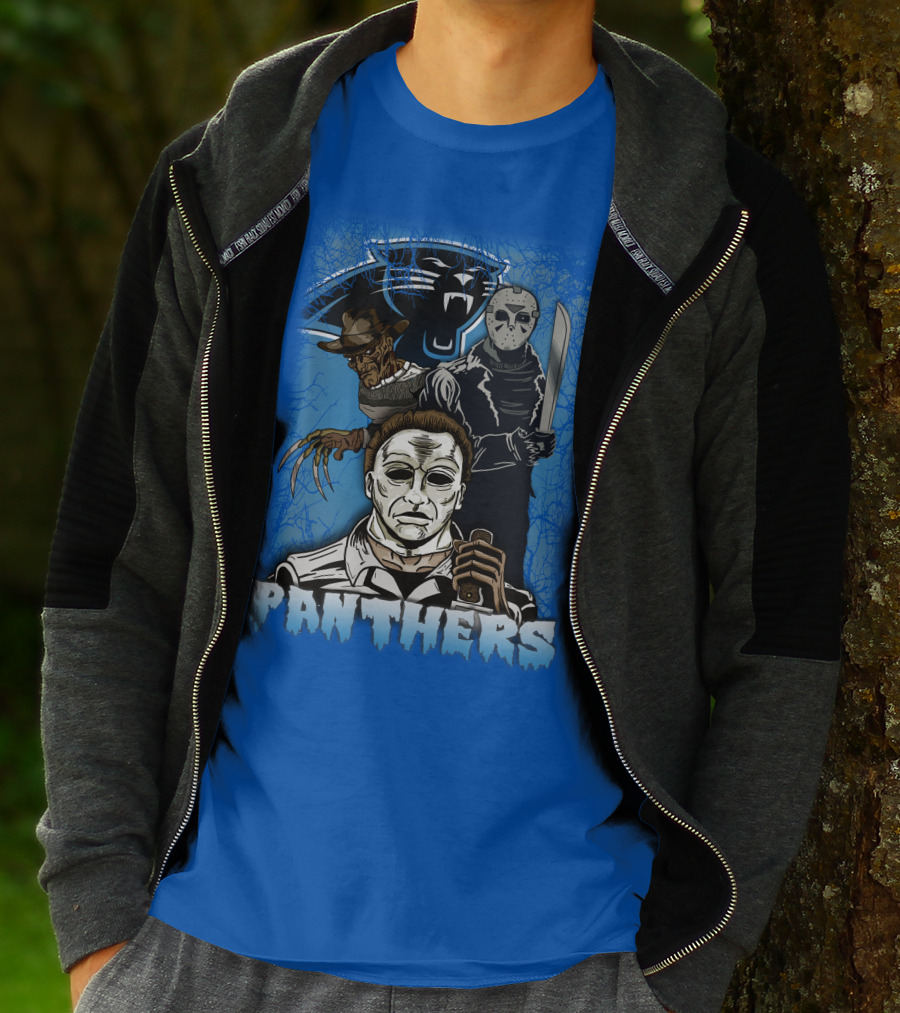 Carolina Panthers Horror Movie Villains Mashup T-Shirt