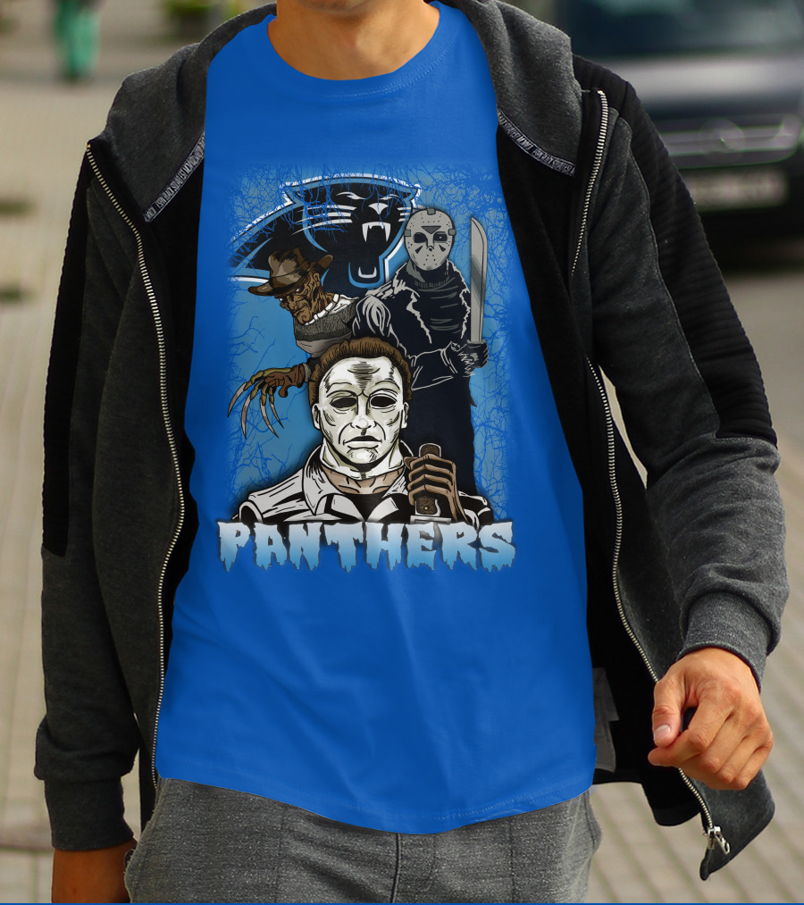 Carolina Panthers Horror Movie Villains Mashup T-Shirt