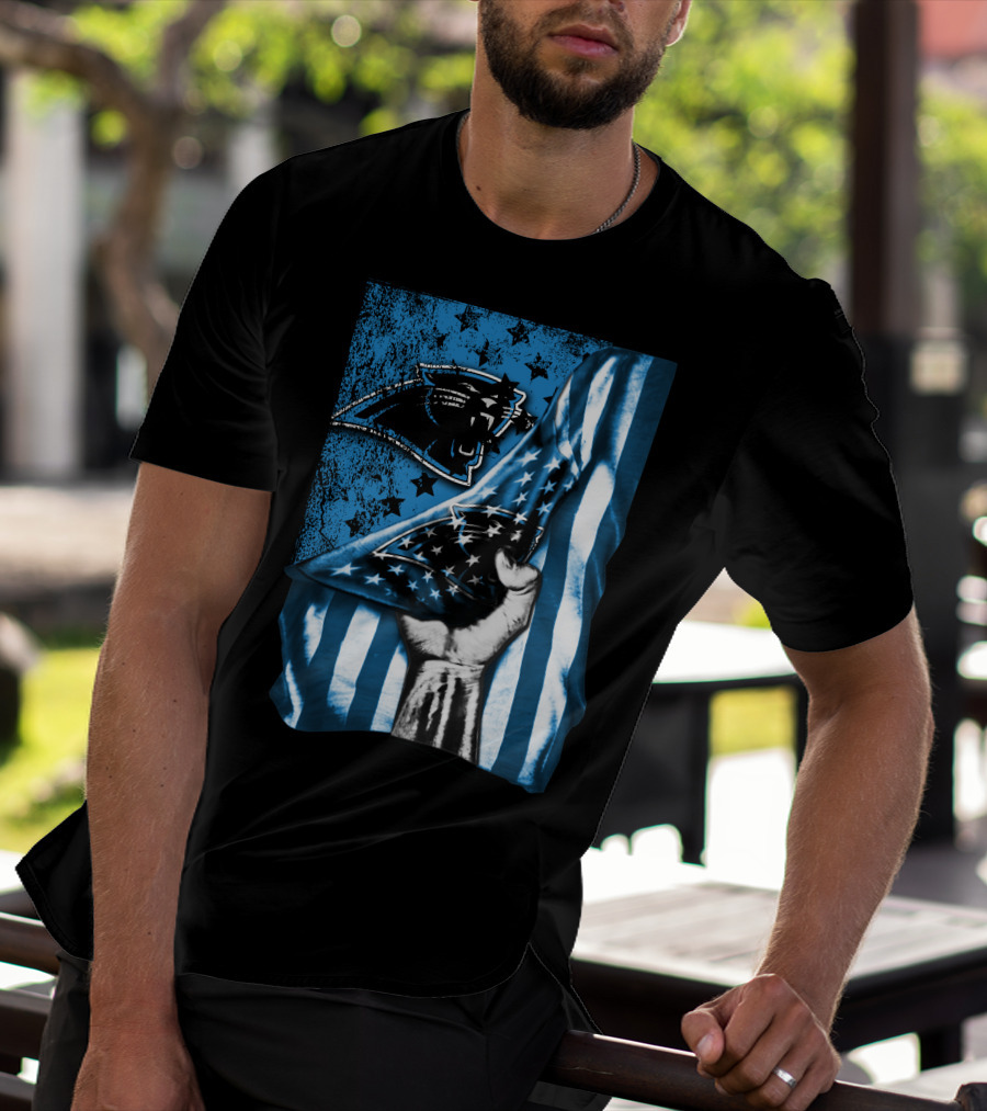Flag V1 Carolina Panthers Stars And Stripes Fist T-Shirt