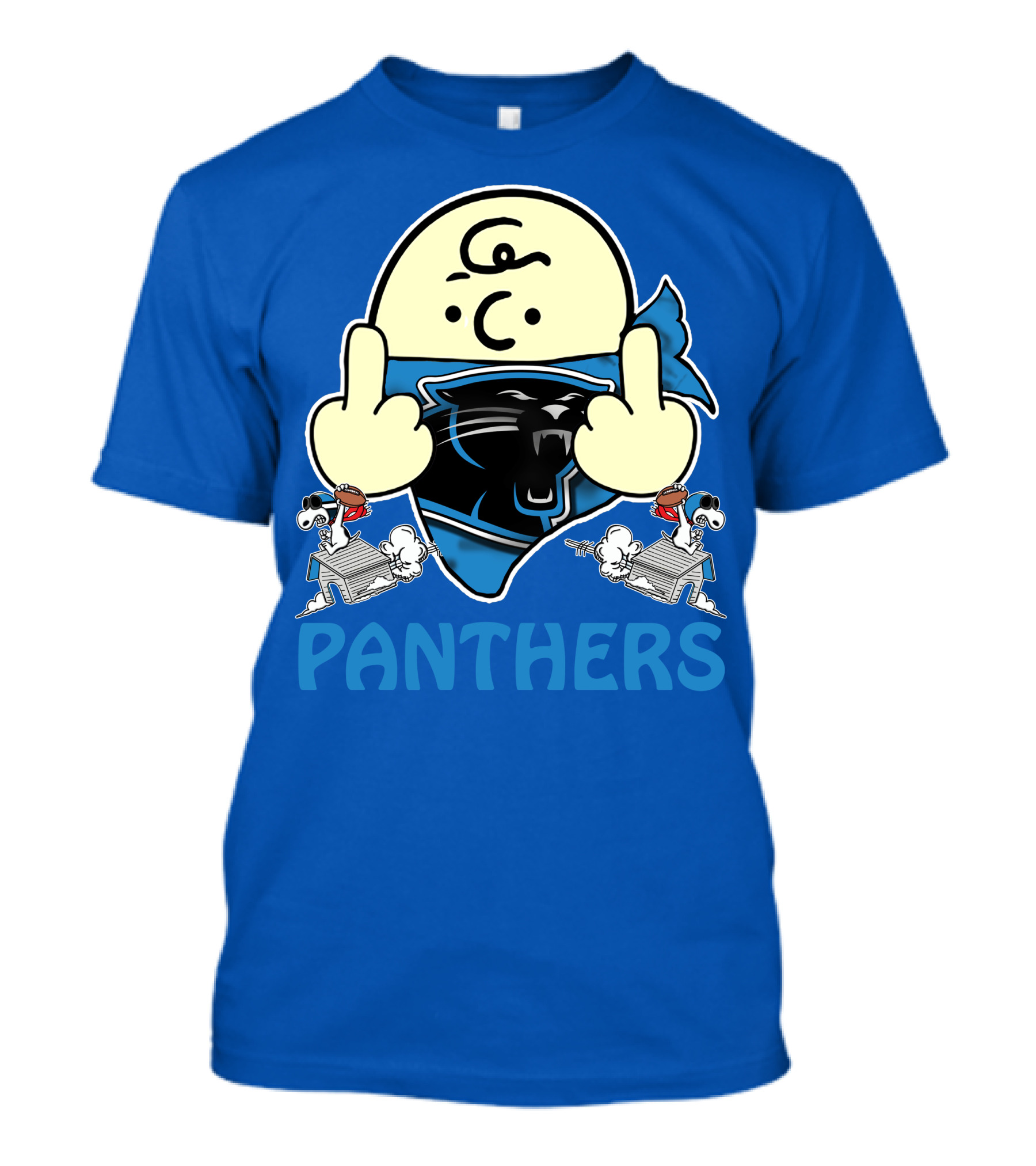Carolina Panthers Bold Cartoon Character With Snoopy Imagery Middle Finger Salute T-Shirt