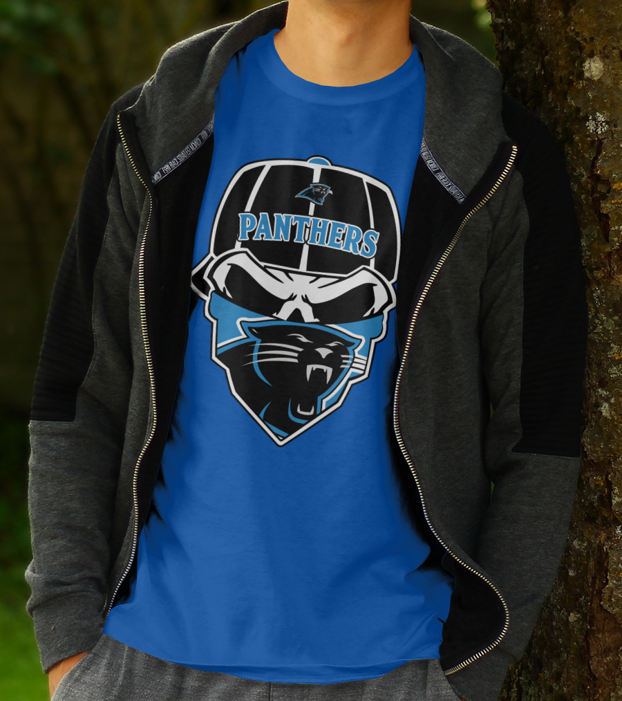 Carolina Panthers Logo And Skull With Bandana T-Shirt