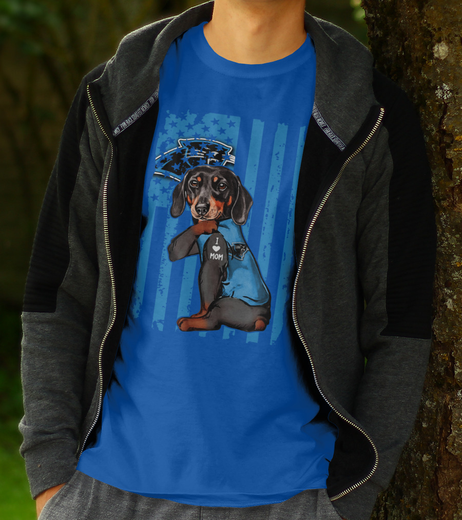 Dachshund I Love Mom Carolina Panthers Flag Stars T-Shirt