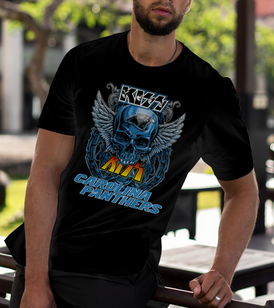 Kiss Carolina Panthers Skull With Wings And Chains T-Shirt