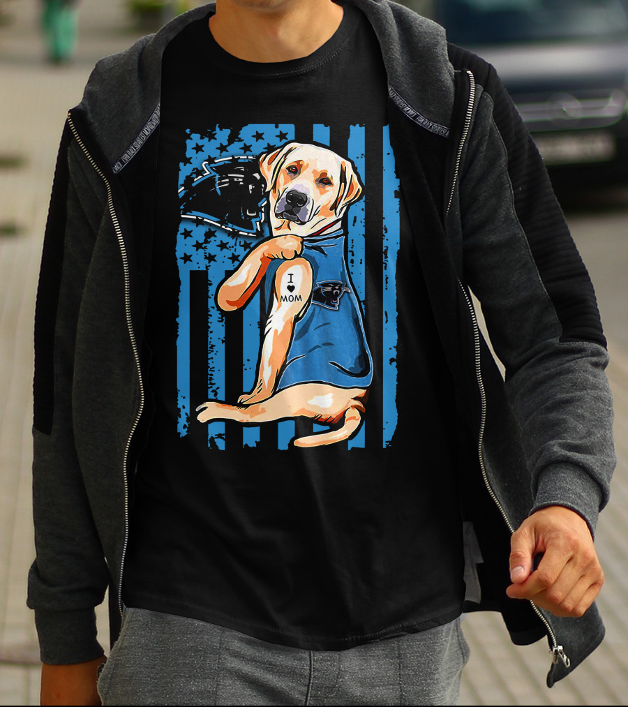 Labrador Retriever I Love Mom Carolina Panthers T-Shirt