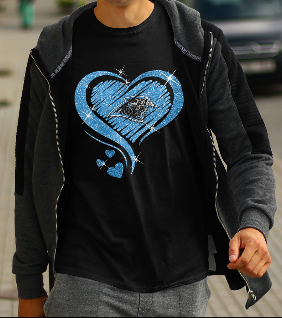 Heart Diamond Sparkle Carolina Panthers Fan Love T-Shirt