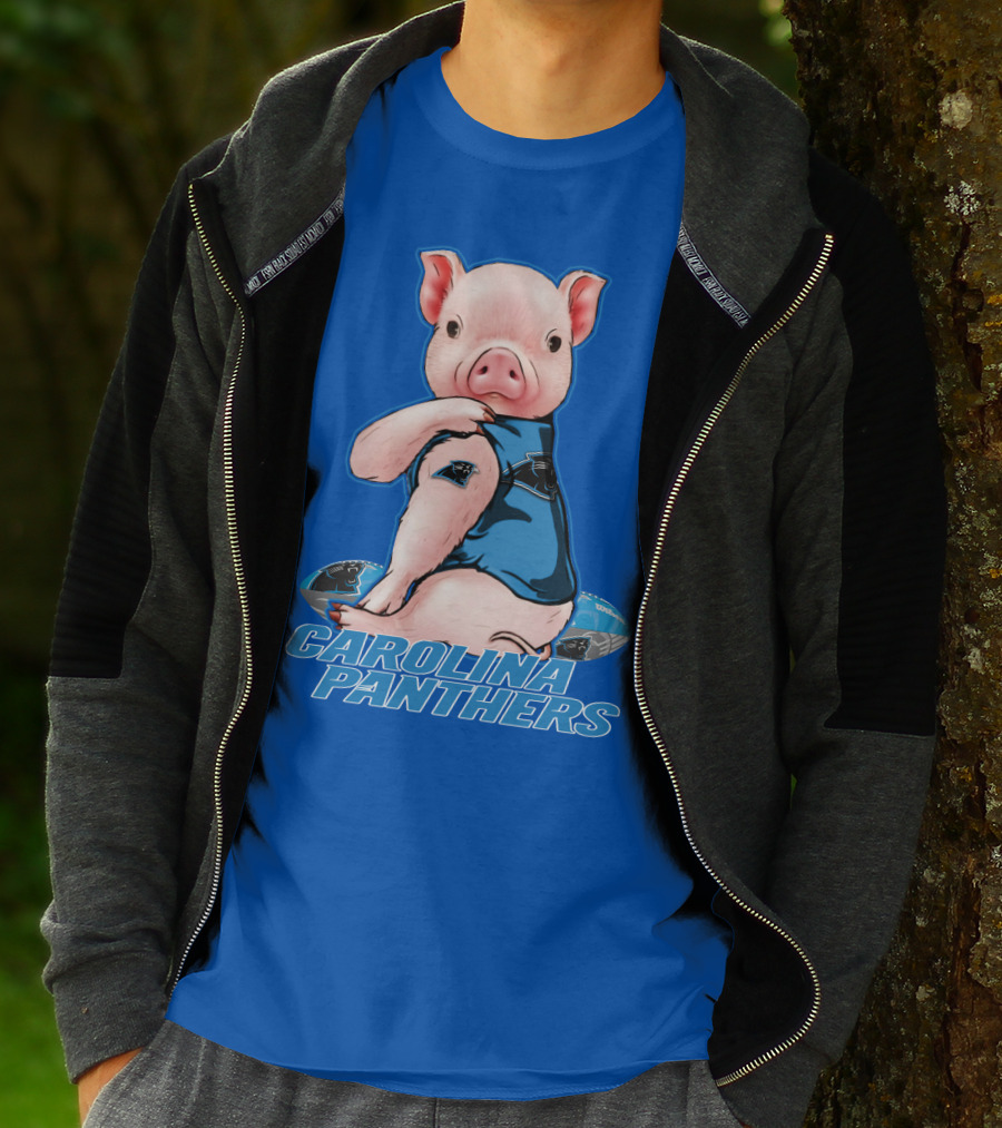 Pig Wearing Carolina Panthers Jersey With Football T-Shirt