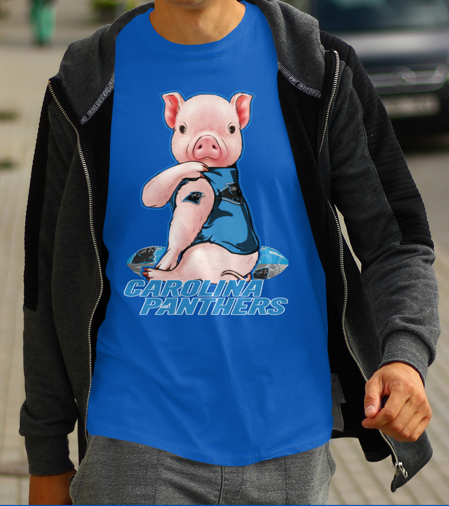 Pig Wearing Carolina Panthers Jersey With Football T-Shirt