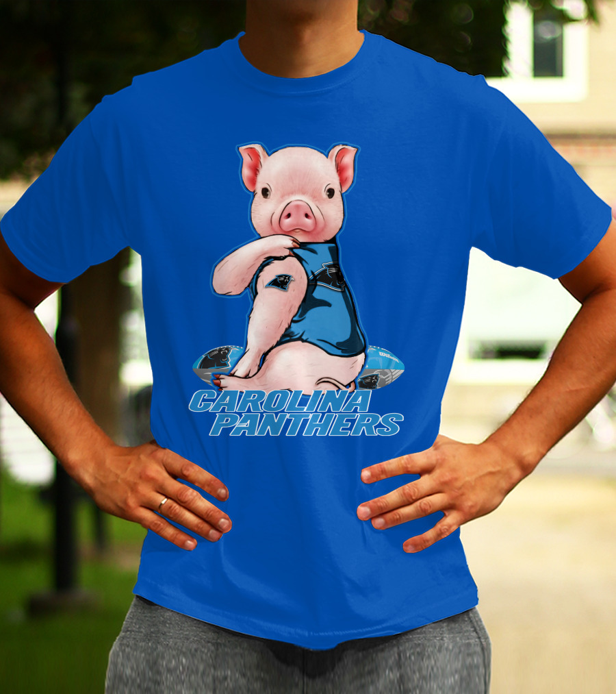 Pig Wearing Carolina Panthers Jersey With Football T-Shirt