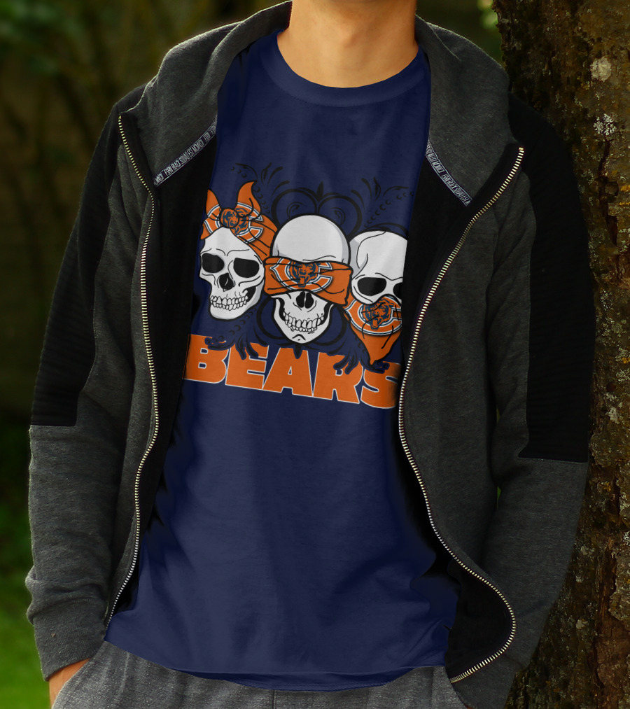 Bears Skull Trio Orange Bandana Football T-Shirt
