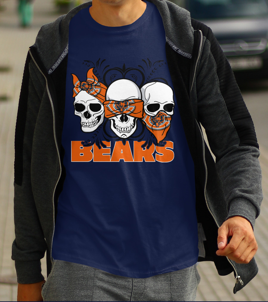 Bears Skull Trio Orange Bandana Football T-Shirt