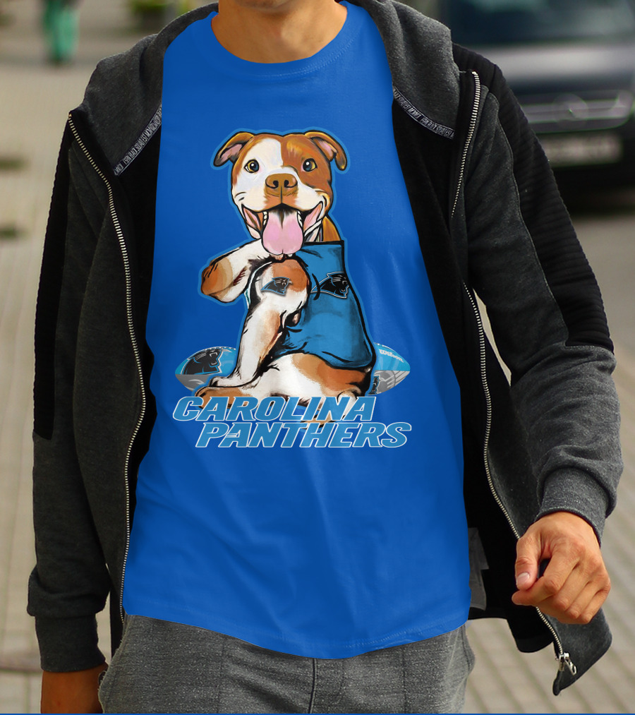CAROLINA PANTHERS PITBULL TEAM SPIRIT WITH FOOTBALL AND TATTOOED JERSEY T-Shirt